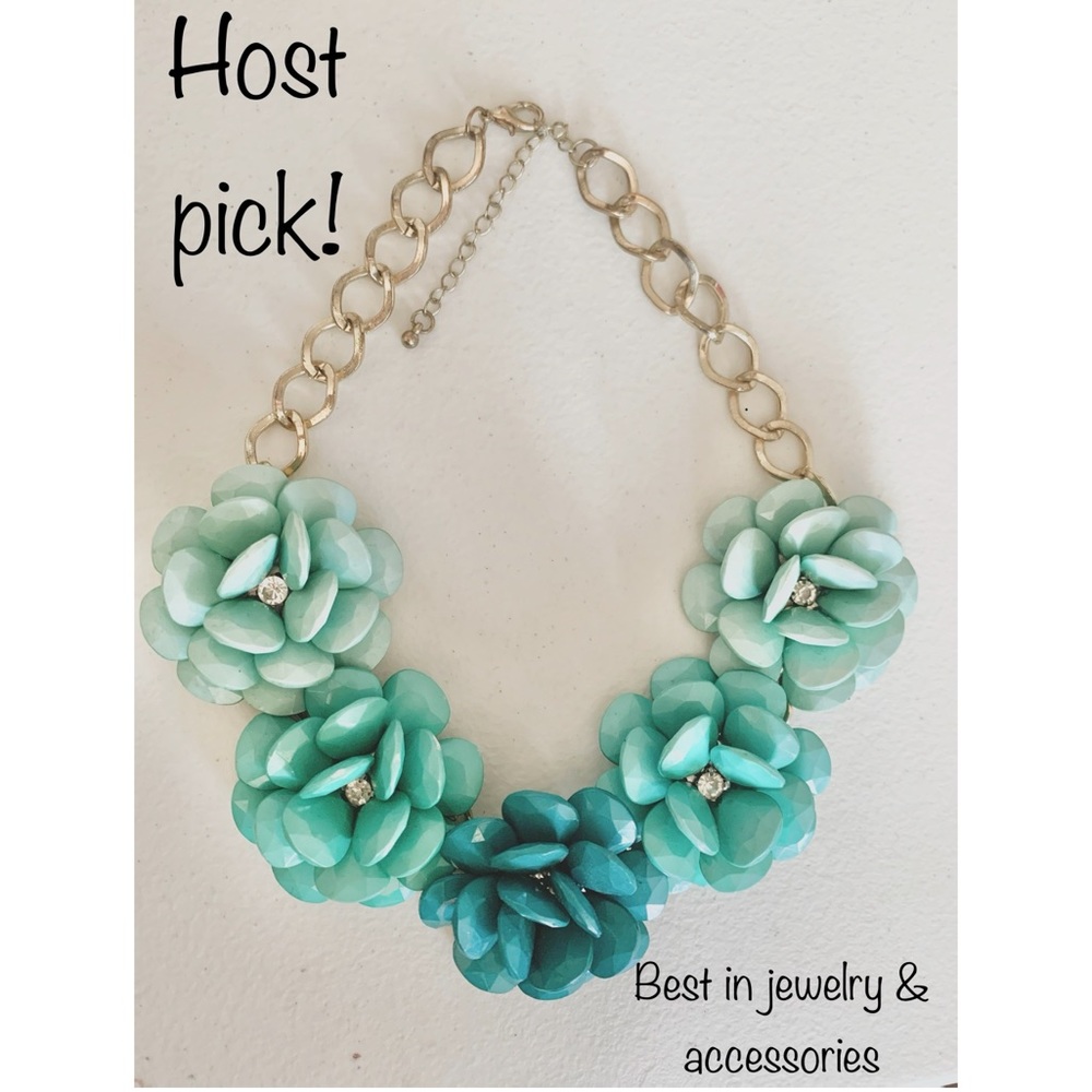 Turquoise ombré flower necklace teal necklace flower necklace statement necklace